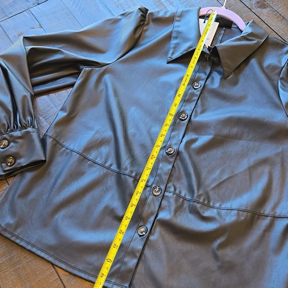 Who What Wear Faux Leather Button Front Top NWT